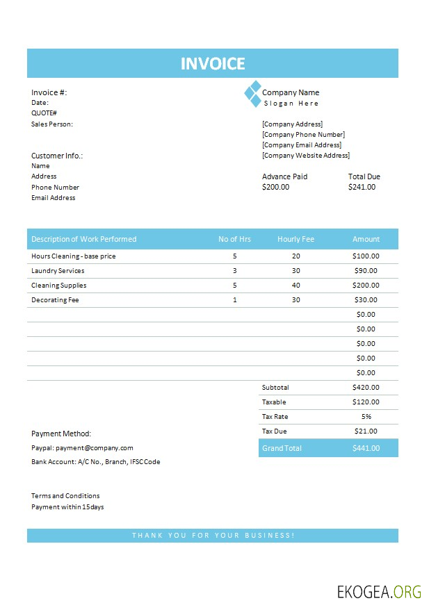 Modèle de facture de bricoleur